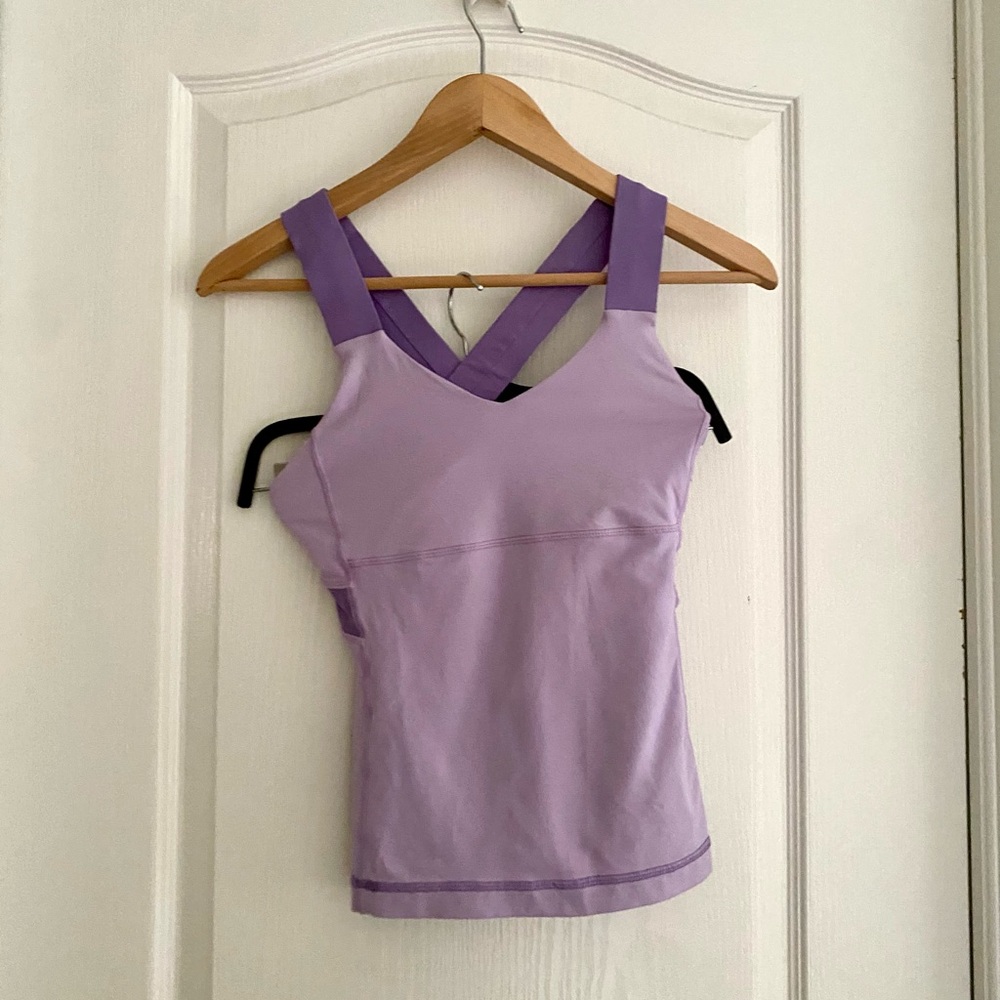 Lululemon Criss Cross Tank Lilac Lavender Fit Flare Size 6 Sz 6 Shelf Bra